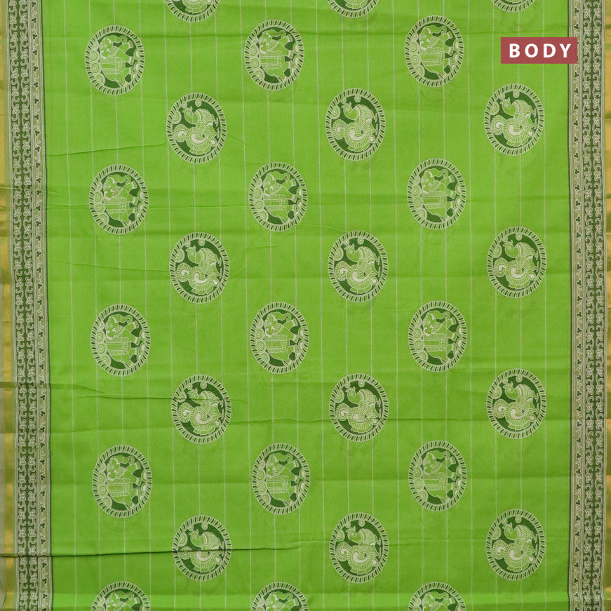 Chirala cotton saree light green with butta prints and small zari woven border