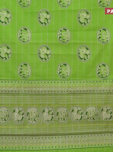 Chirala cotton saree light green with butta prints and small zari woven border