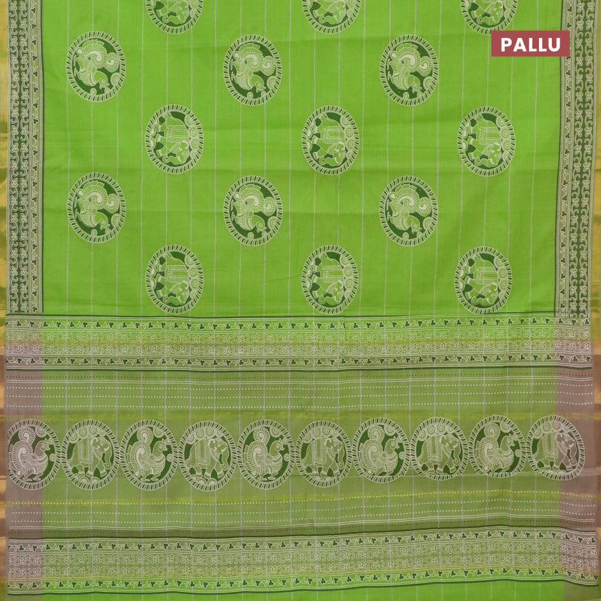 Chirala cotton saree light green with butta prints and small zari woven border