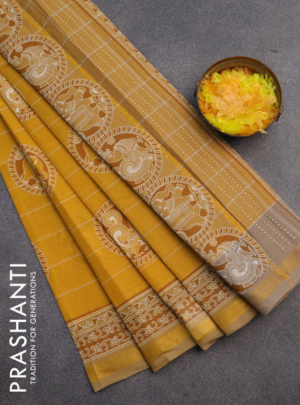 Chirala cotton saree mango yellow with butta prints and small zari woven border