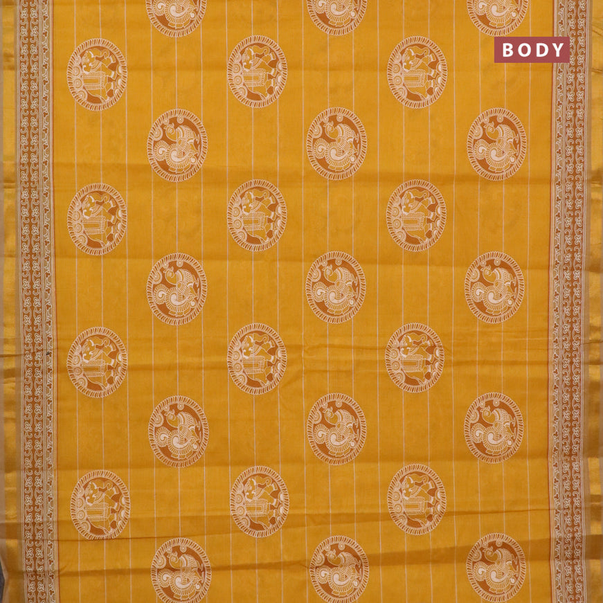 Chirala cotton saree mango yellow with butta prints and small zari woven border