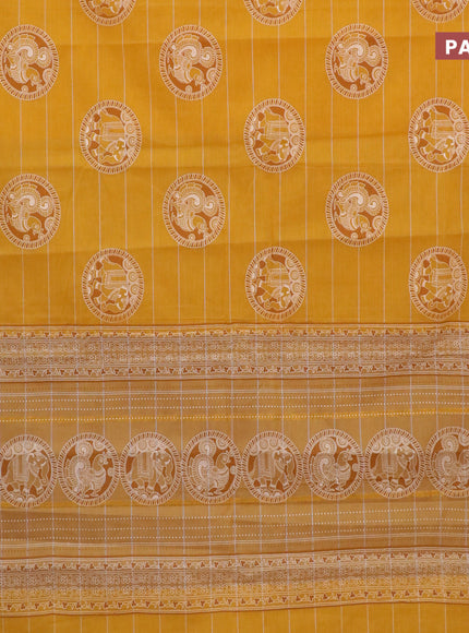 Chirala cotton saree mango yellow with butta prints and small zari woven border