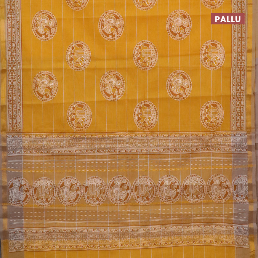 Chirala cotton saree mango yellow with butta prints and small zari woven border