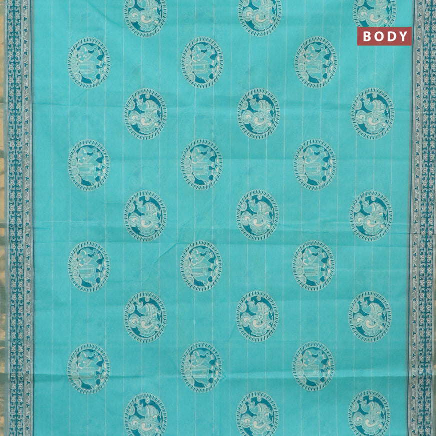 Chirala cotton saree teal shade with butta prints and small zari woven border