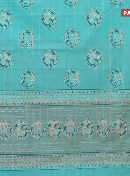 Chirala cotton saree teal shade with butta prints and small zari woven border