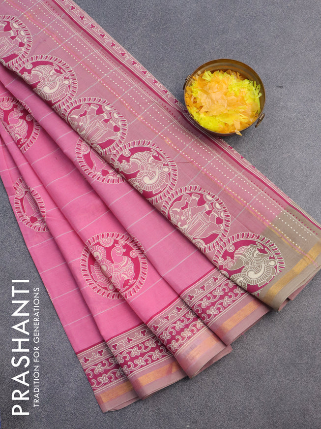 Chirala cotton saree light pink with butta prints and small zari woven border