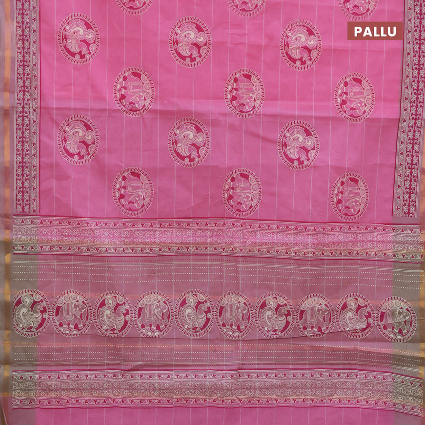 Chirala cotton saree light pink with butta prints and small zari woven border