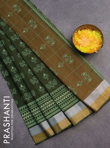 Chirala cotton saree dark sap green with butta prints and zari woven border