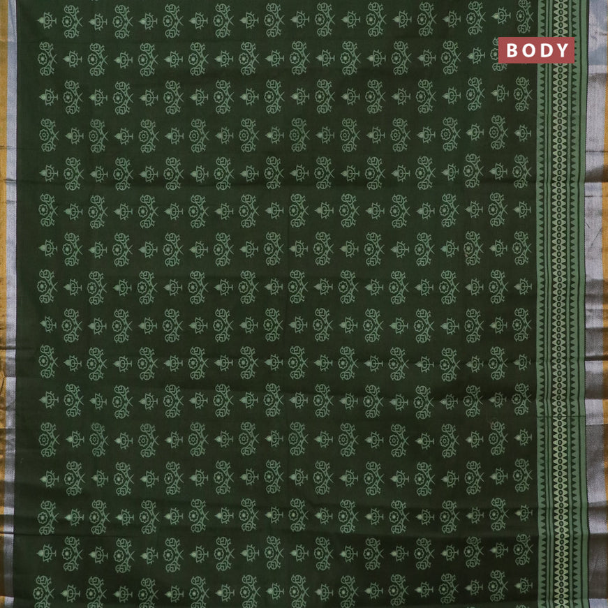 Chirala cotton saree dark sap green with butta prints and zari woven border