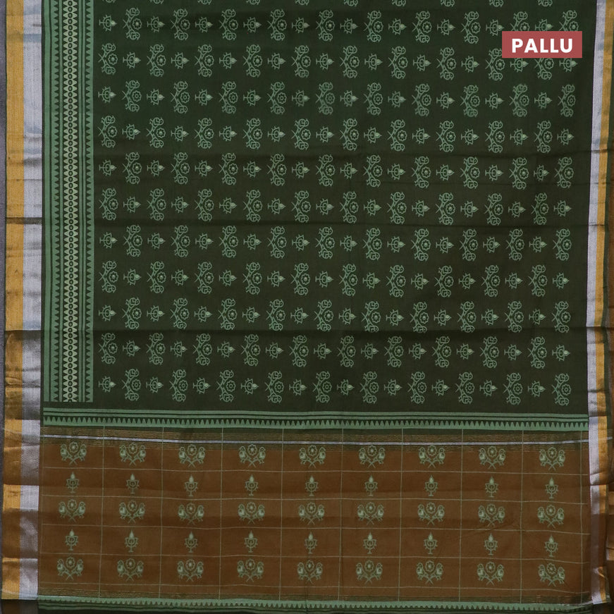 Chirala cotton saree dark sap green with butta prints and zari woven border