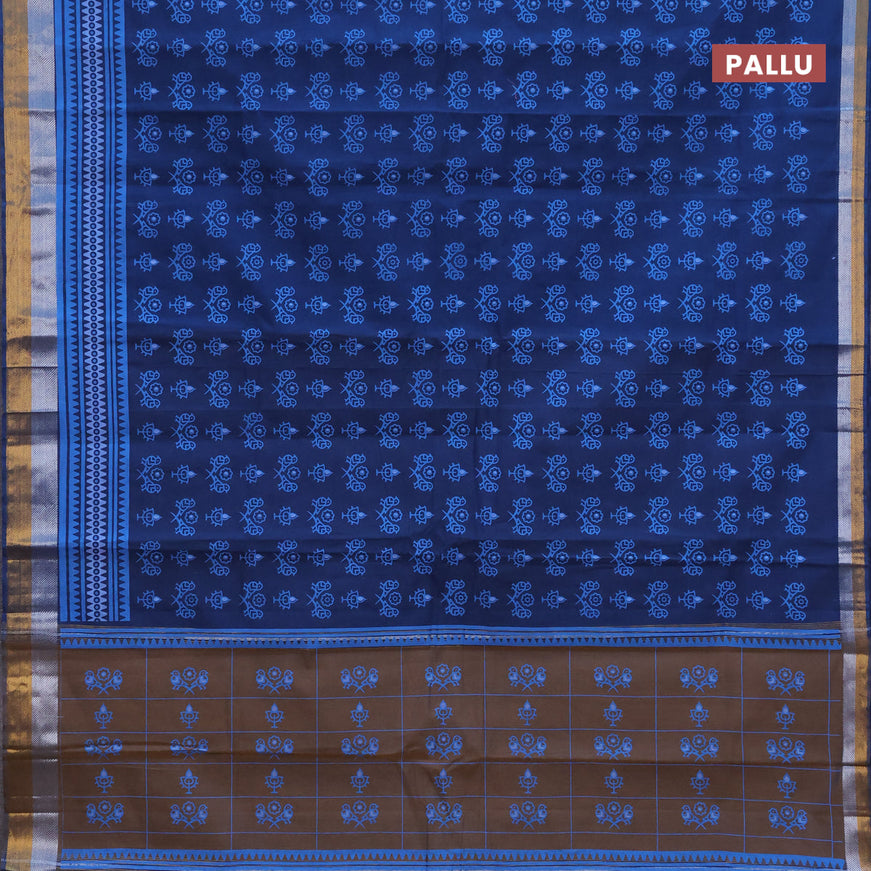 Chirala cotton saree peacock blue with butta prints and zari woven border