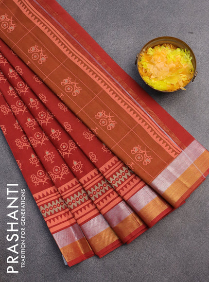 Chirala cotton saree red with butta prints and zari woven border