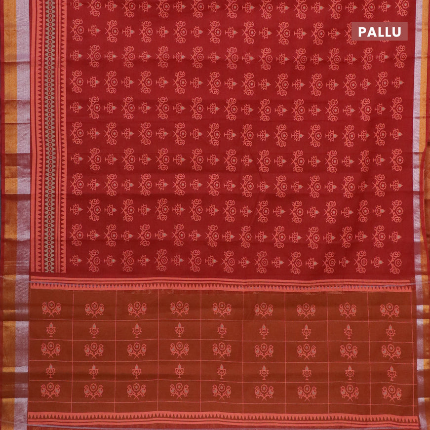 Chirala cotton saree red with butta prints and zari woven border