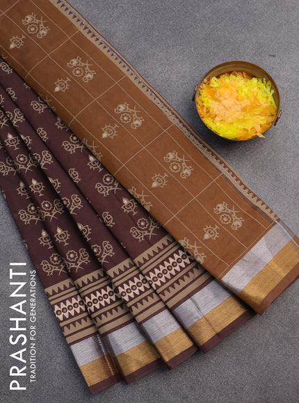 Chirala cotton saree brown with butta prints and zari woven border