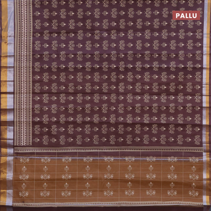 Chirala cotton saree brown with butta prints and zari woven border