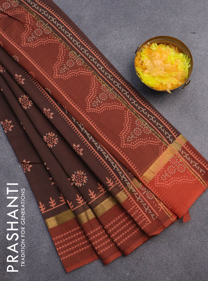 Chirala cotton saree brown and rust shade with butta prints and zari woven border