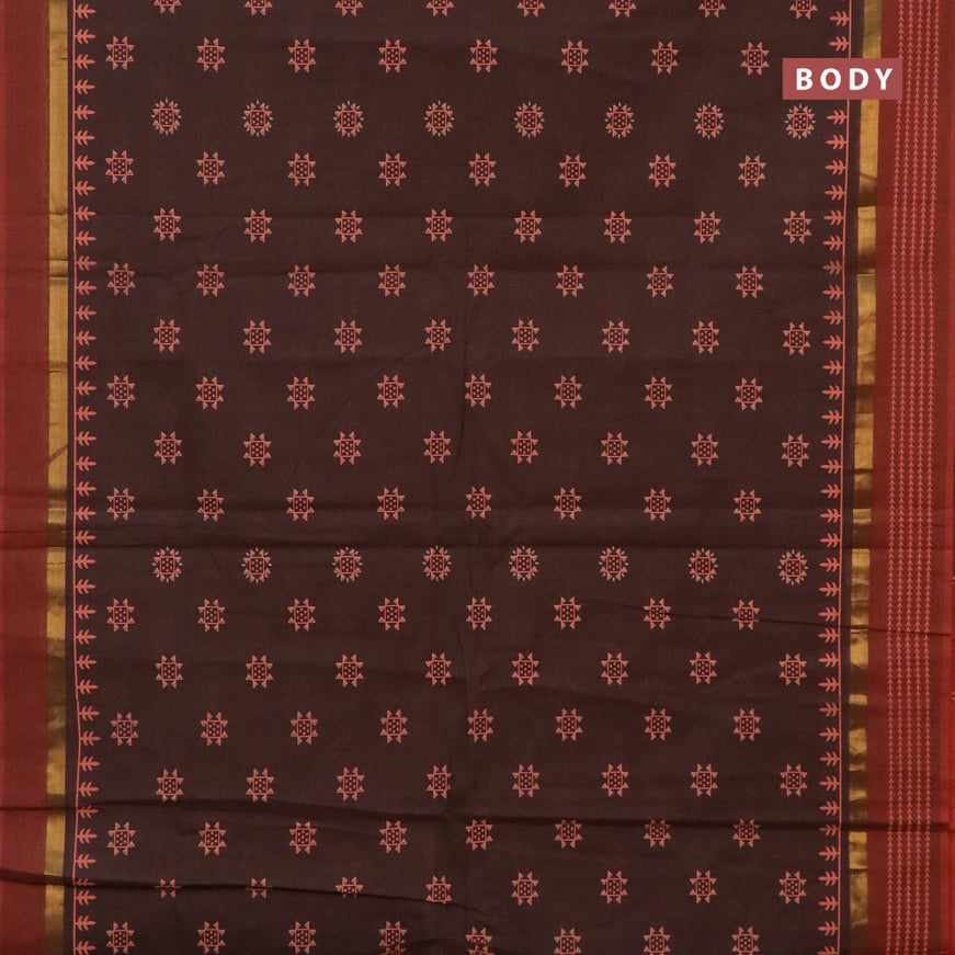 Chirala cotton saree brown and rust shade with butta prints and zari woven border