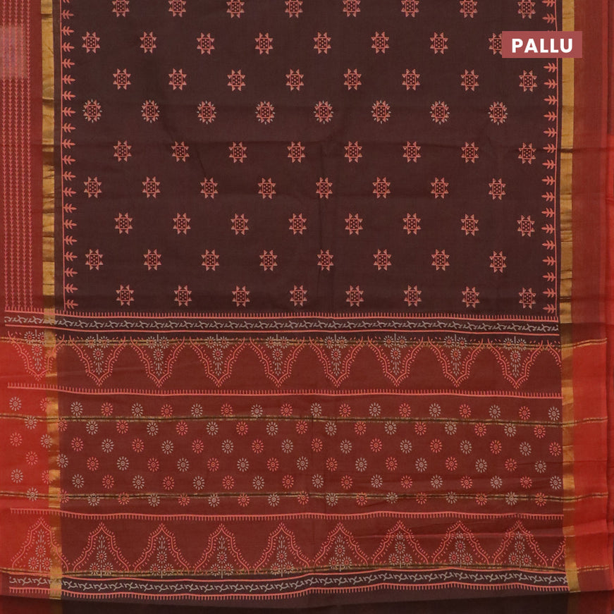 Chirala cotton saree brown and rust shade with butta prints and zari woven border