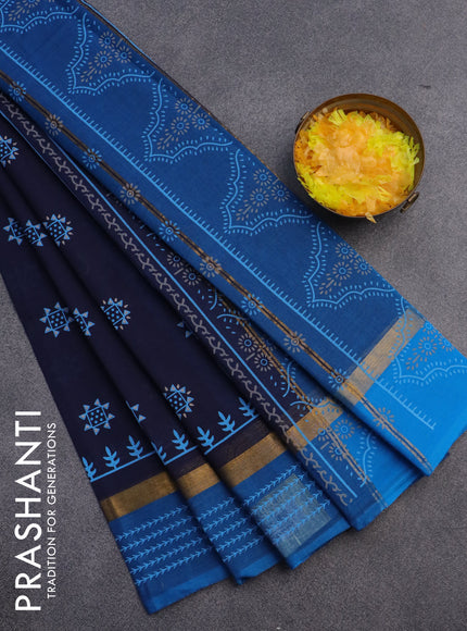 Chirala cotton saree dark blue and cs blue with butta prints and zari woven border