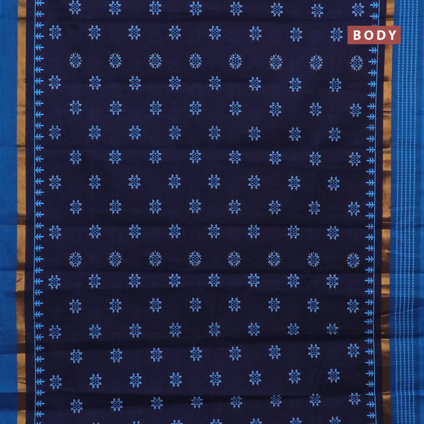 Chirala cotton saree dark blue and cs blue with butta prints and zari woven border