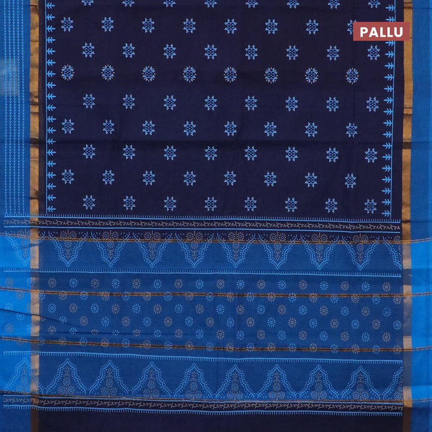 Chirala cotton saree dark blue and cs blue with butta prints and zari woven border