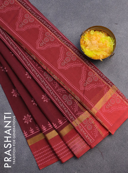 Chirala cotton saree maroon and red with butta prints and zari woven border