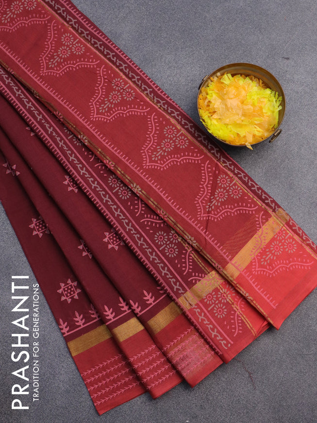 Chirala cotton saree maroon and red with butta prints and zari woven border