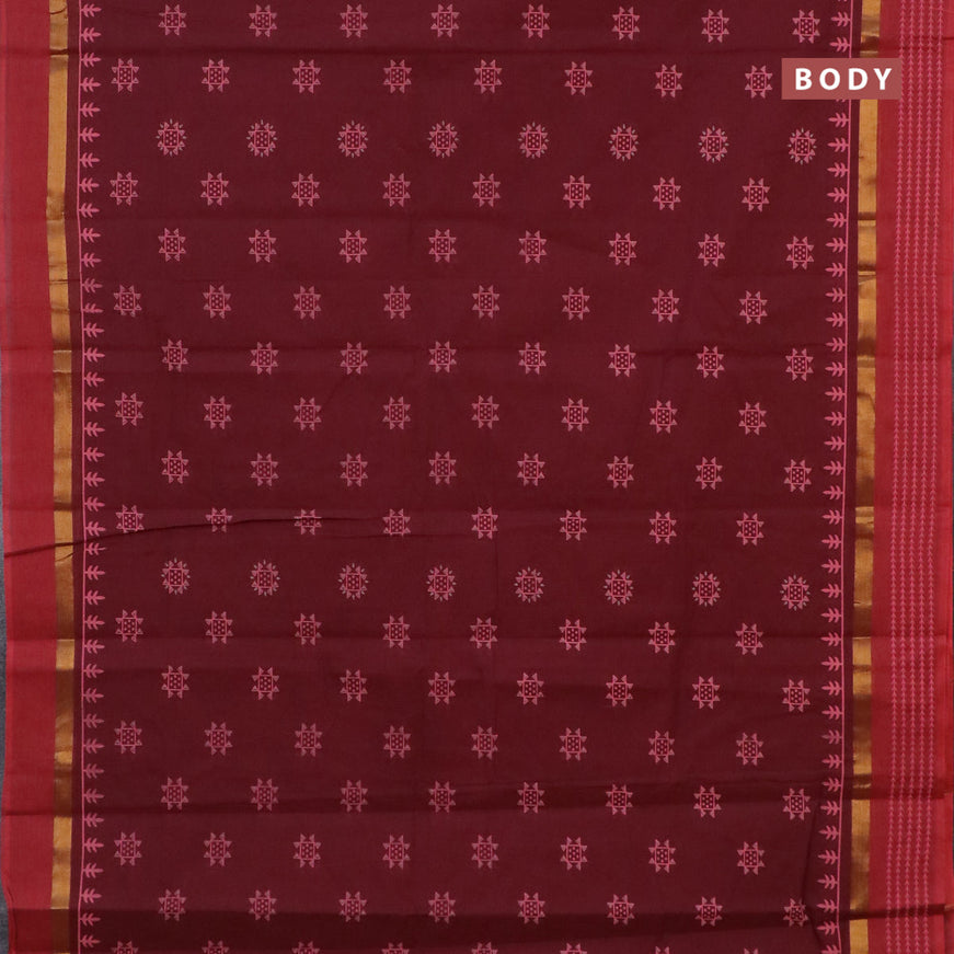 Chirala cotton saree maroon and red with butta prints and zari woven border