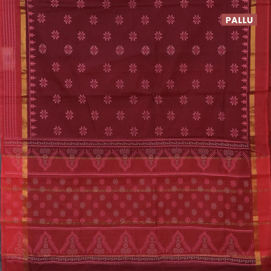 Chirala cotton saree maroon and red with butta prints and zari woven border