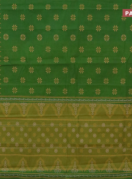 Chirala cotton saree green and mustard yellow with butta prints and zari woven border