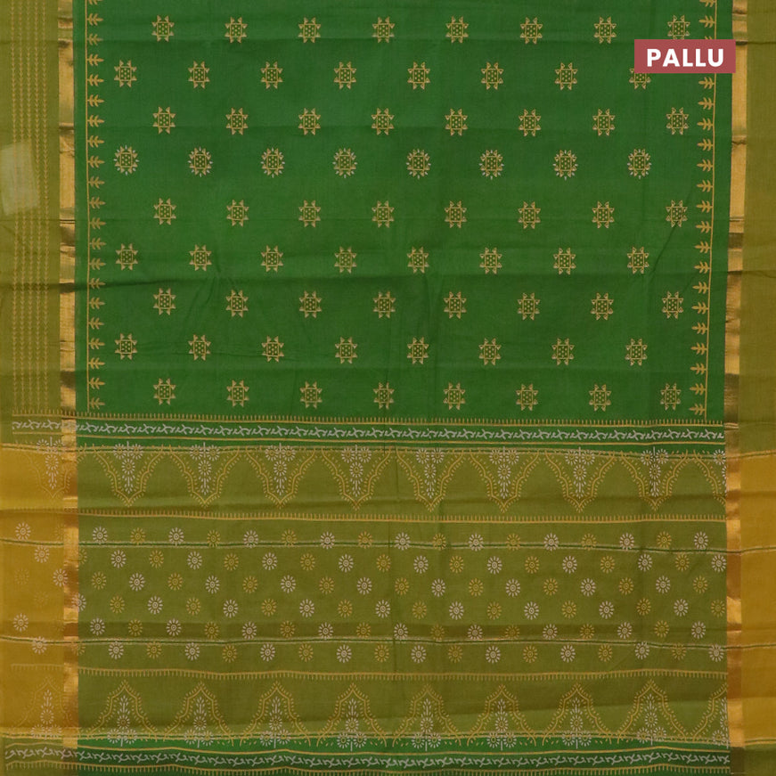 Chirala cotton saree green and mustard yellow with butta prints and zari woven border