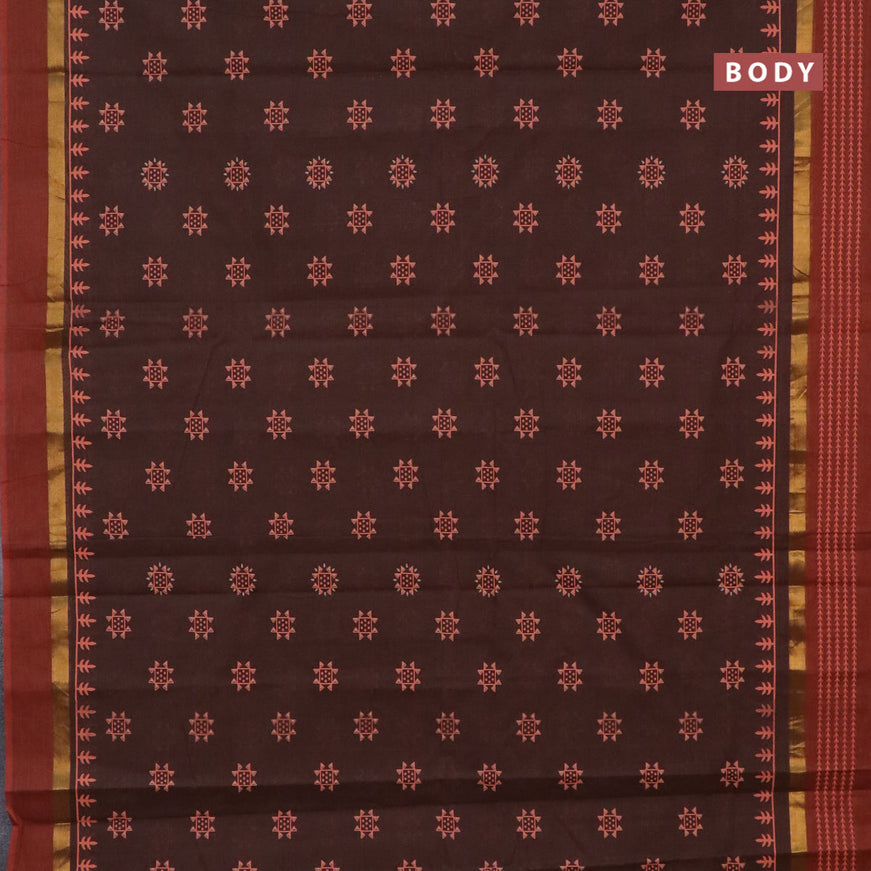 Chirala cotton saree brown and rustic orange with butta prints and zari woven border