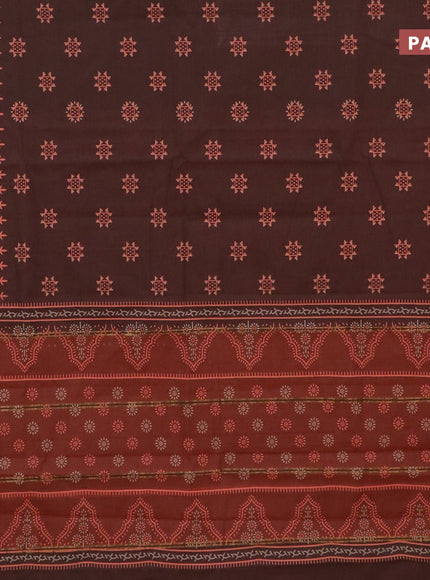 Chirala cotton saree brown and rustic orange with butta prints and zari woven border