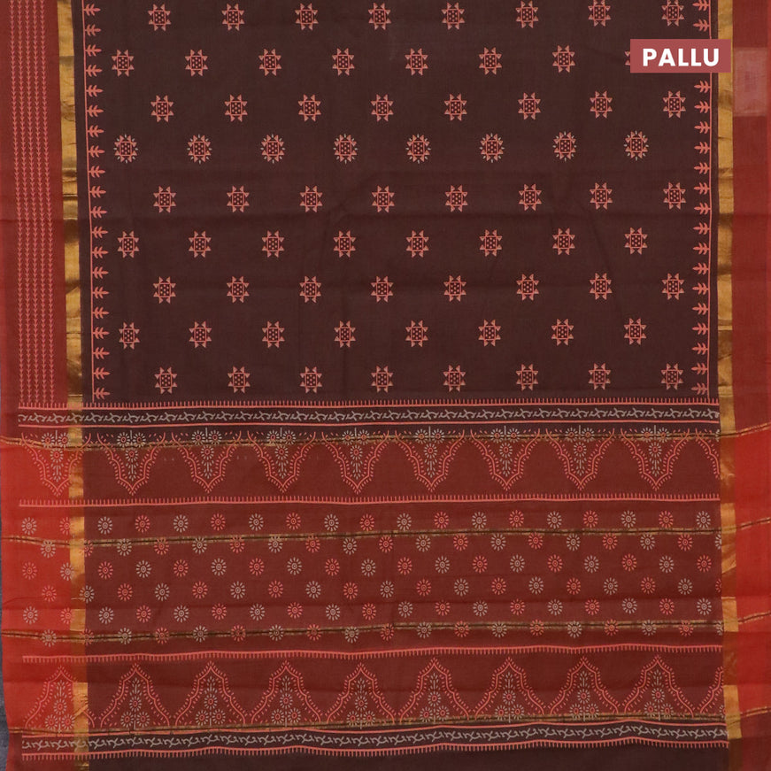 Chirala cotton saree brown and rustic orange with butta prints and zari woven border