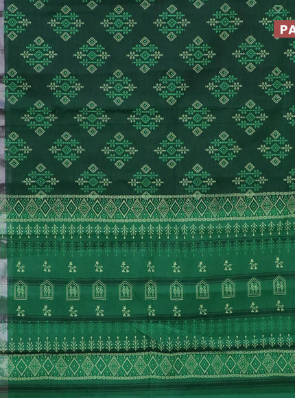 Chirala cotton saree green and black with butta prints and silver zari woven printed border