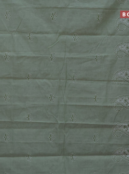 Chirala cotton saree sap green and off white with butta prints and simple border