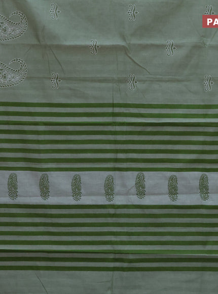 Chirala cotton saree sap green and off white with butta prints and simple border