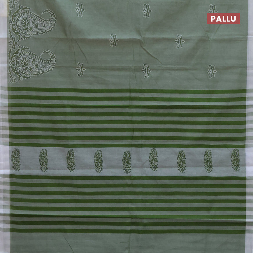 Chirala cotton saree sap green and off white with butta prints and simple border