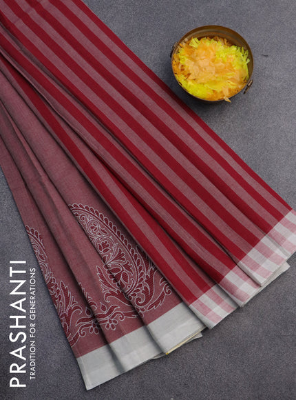 Chirala cotton saree maroon shade and off white with butta prints and simple border