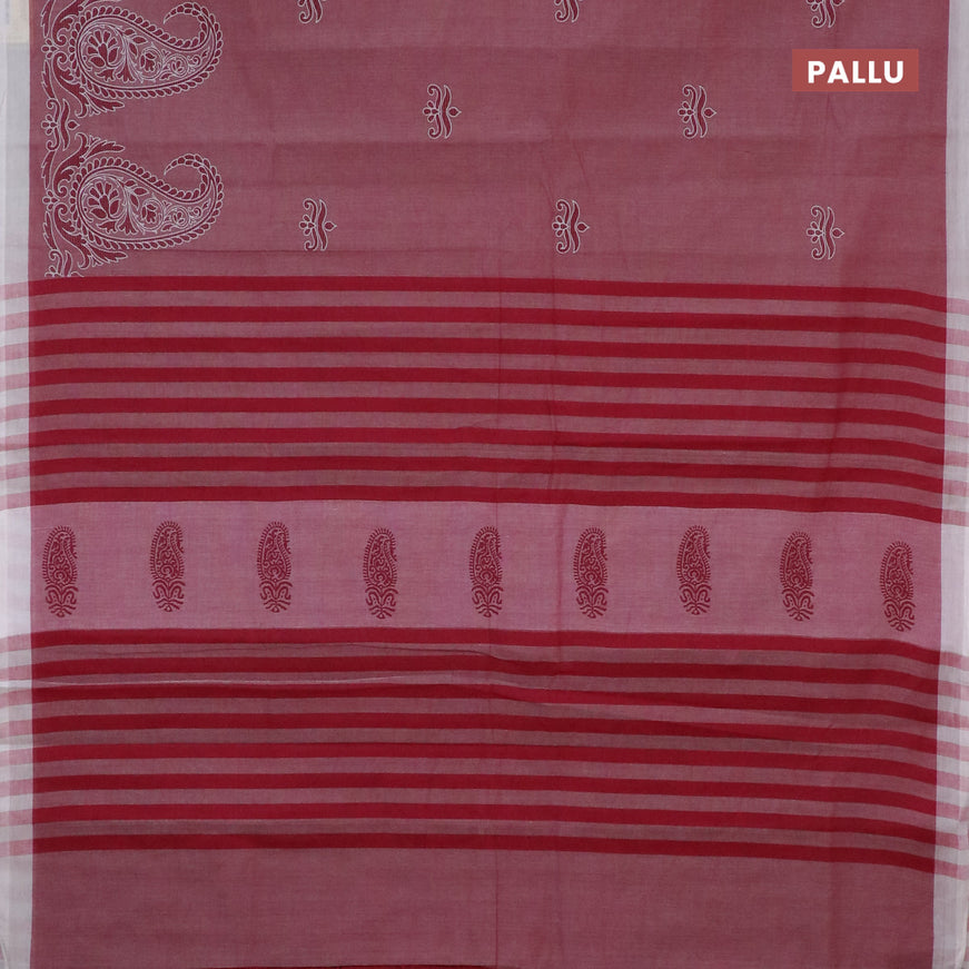 Chirala cotton saree maroon shade and off white with butta prints and simple border