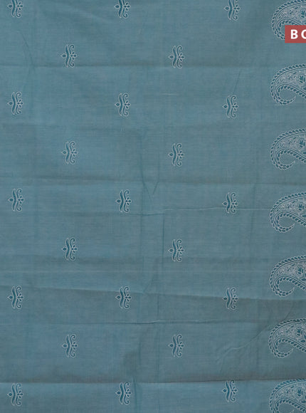 Chirala cotton saree teal blue shade and off white with butta prints and simple border