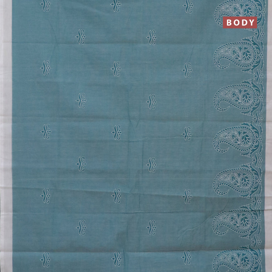 Chirala cotton saree teal blue shade and off white with butta prints and simple border