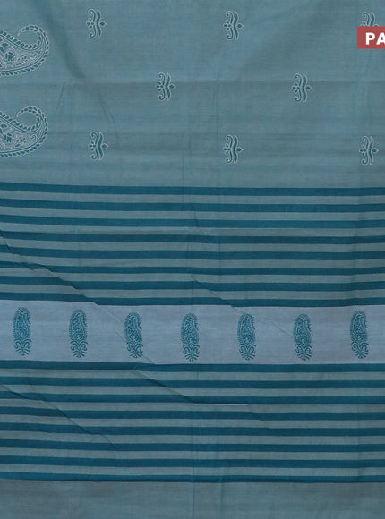 Chirala cotton saree teal blue shade and off white with butta prints and simple border