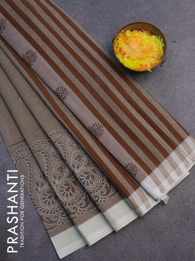 Chirala cotton saree brown shade and off white with butta prints and simple border