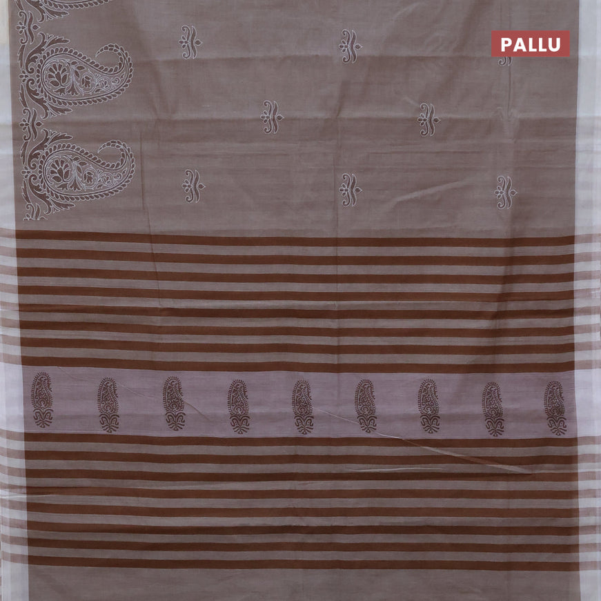 Chirala cotton saree brown shade and off white with butta prints and simple border