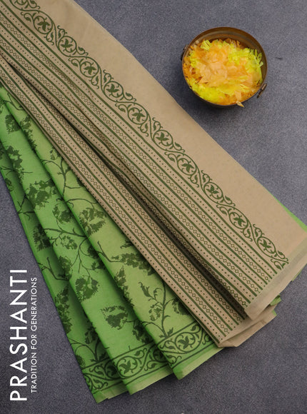 Chirala cotton saree light green and sandal with allover prints and printed border