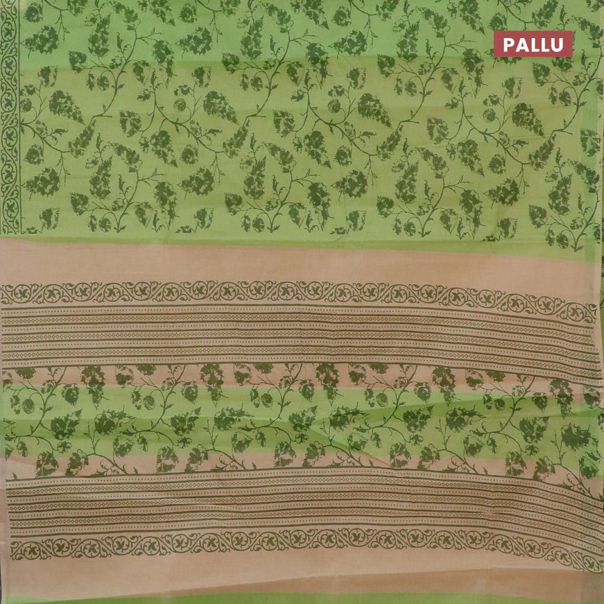 Chirala cotton saree light green and sandal with allover prints and printed border