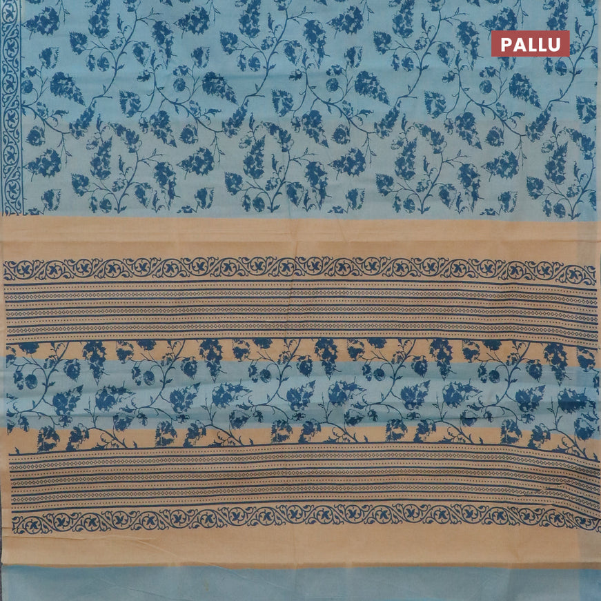 Chirala cotton saree teal blue shade and sandal with allover prints and printed border