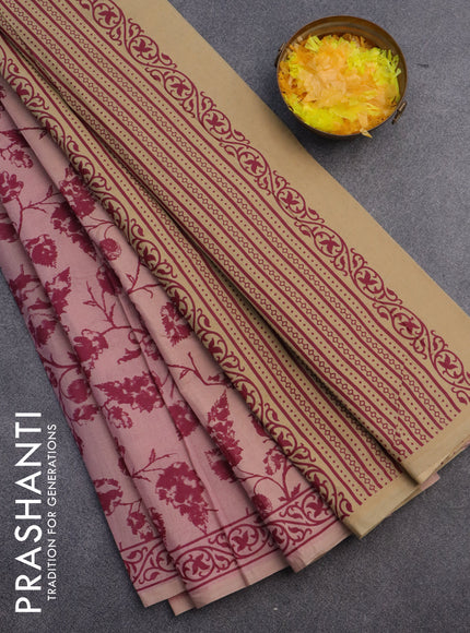 Chirala cotton saree peach pink and sandal with allover prints and printed border