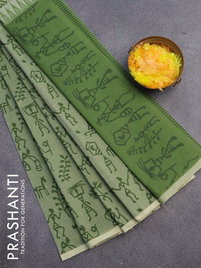 Chirala cotton saree pista green and pastel green with half & half style and printed border